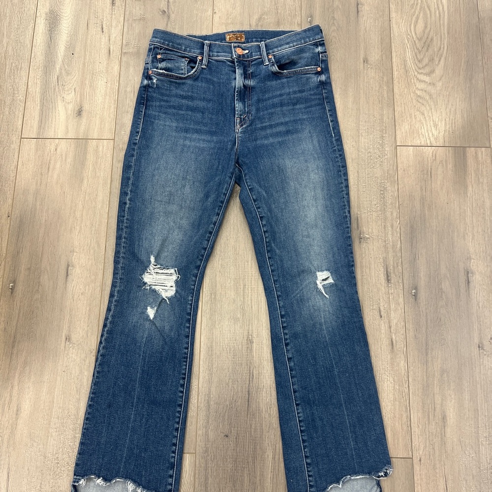 MOTHER Flare Jeans in Distressed Blue